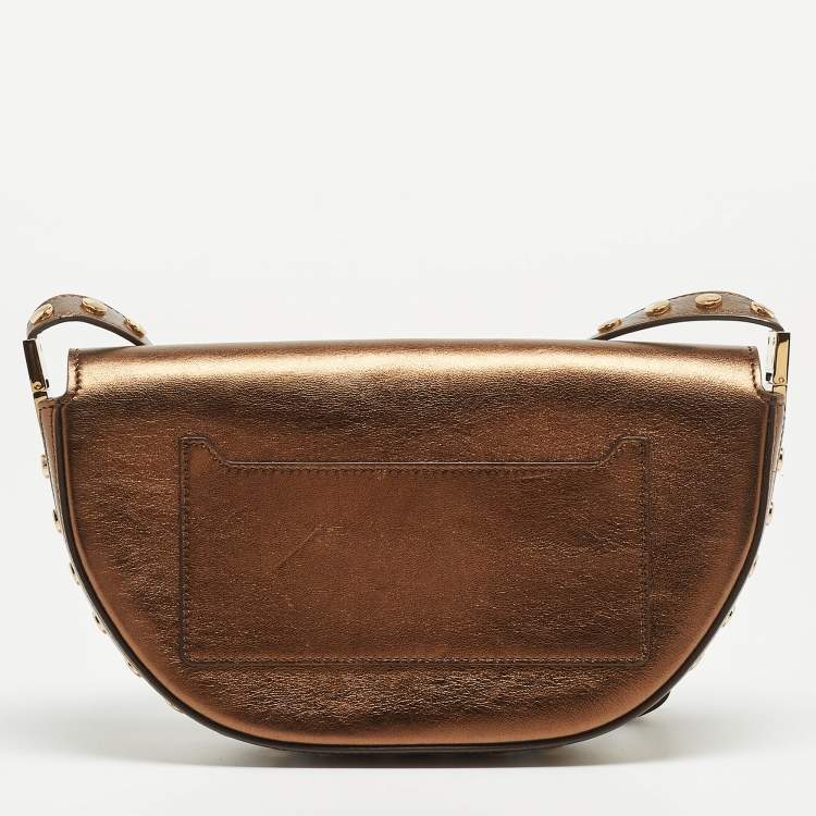 Pre Owned Burberry Bronze Studded Leather Small Olympia Shoulder Bag