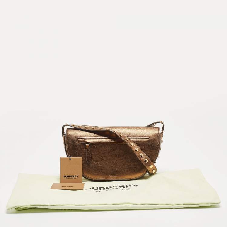 Pre Owned Burberry Bronze Studded Leather Small Olympia Shoulder Bag