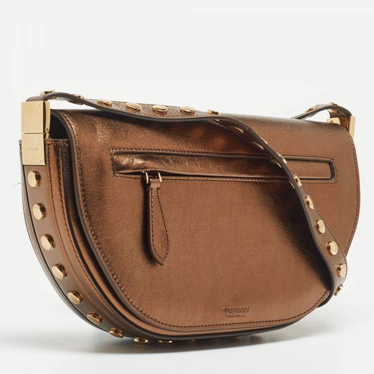 Pre Owned Burberry Bronze Studded Leather Small Olympia Shoulder Bag