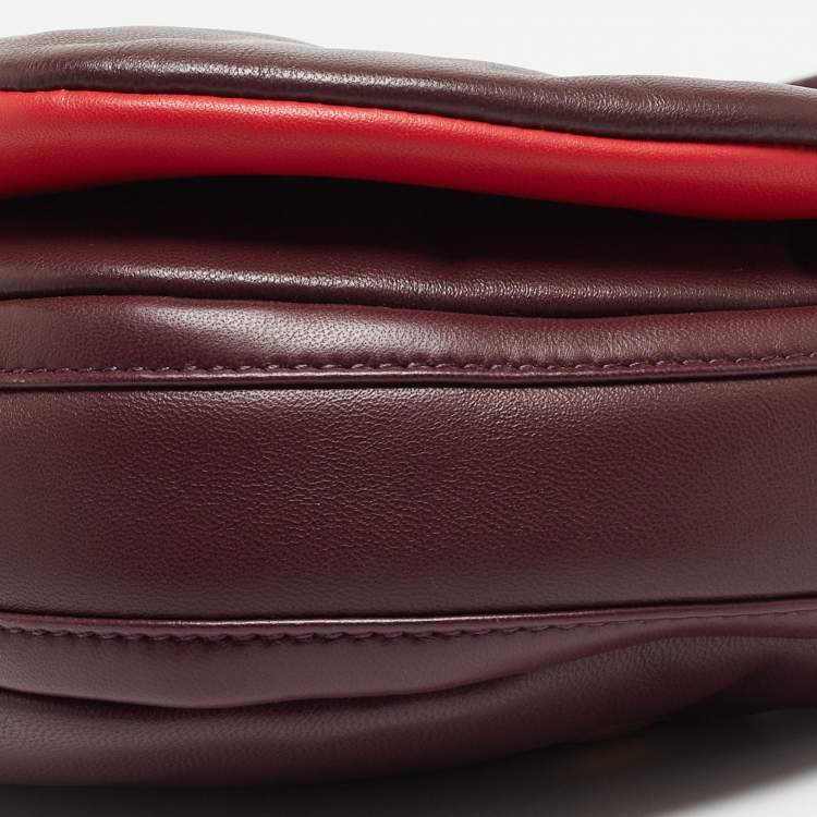 Pre Owned Burberry Maroon Leather Small Olympia Shoulder Bag