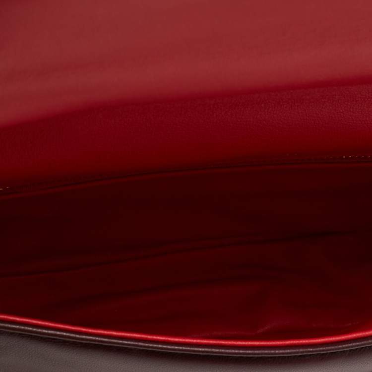 Pre Owned Burberry Maroon Leather Small Olympia Shoulder Bag