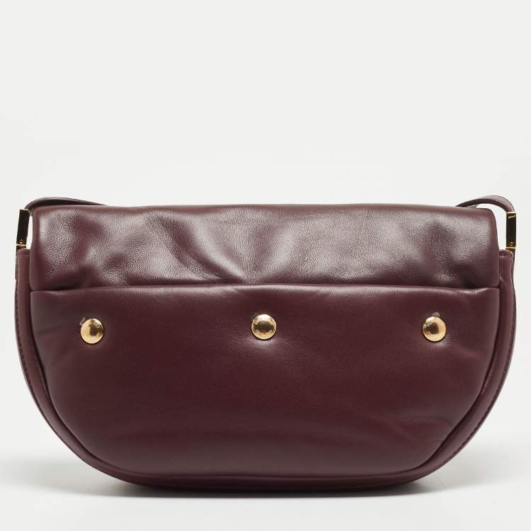 Pre Owned Burberry Maroon Leather Small Olympia Shoulder Bag