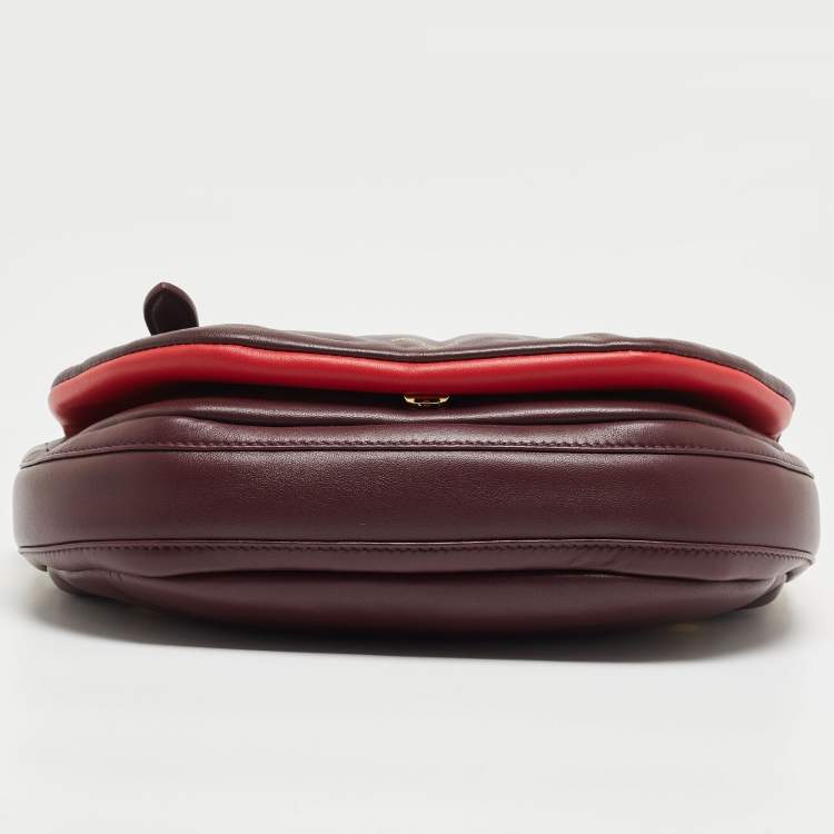 Pre Owned Burberry Maroon Leather Small Olympia Shoulder Bag