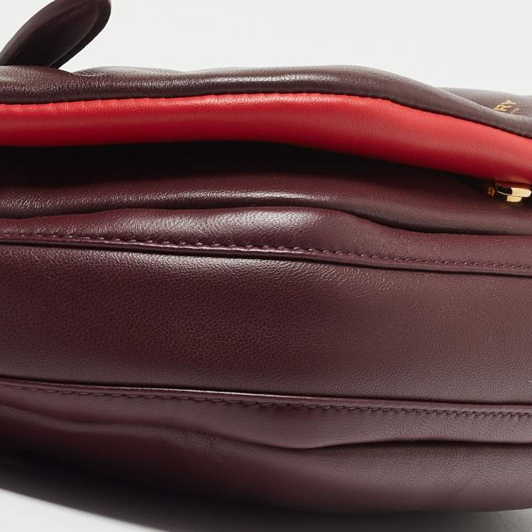 Pre Owned Burberry Maroon Leather Small Olympia Shoulder Bag