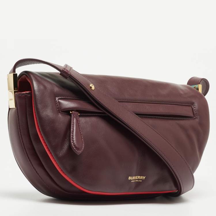 Pre Owned Burberry Maroon Leather Small Olympia Shoulder Bag