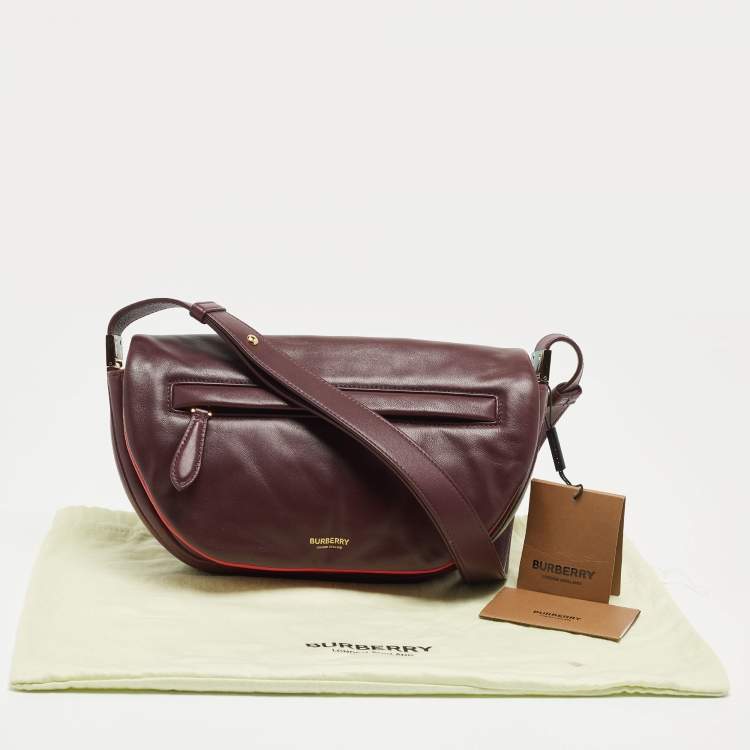 Pre Owned Burberry Maroon Leather Small Olympia Shoulder Bag
