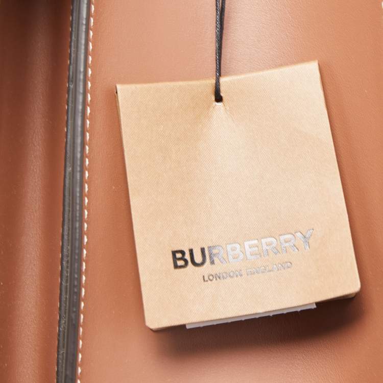 Pre Owned Burberry Malt Brown/Natural Canvas and Leather Medium Pocket Bag