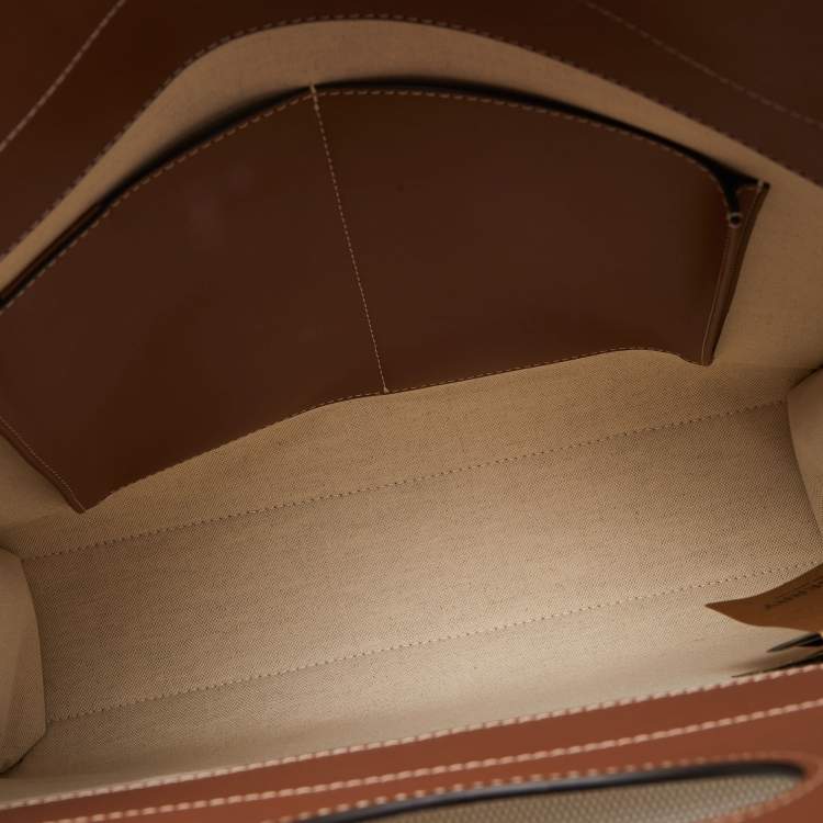 Pre Owned Burberry Malt Brown/Natural Canvas and Leather Medium Pocket Bag