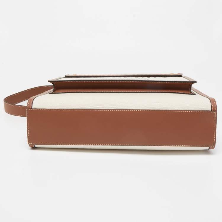 Pre Owned Burberry Malt Brown/Natural Canvas and Leather Medium Pocket Bag
