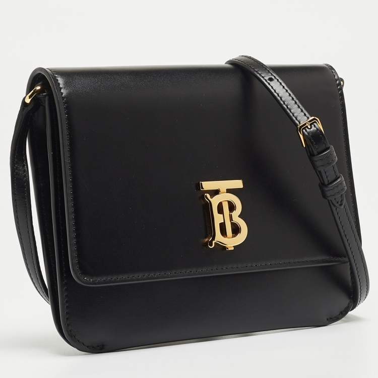 Pre Owned Burberry Black Leather Mini TB Flap Crossbody Bag