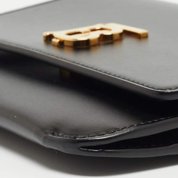 Pre Owned Burberry Black Leather Mini TB Flap Crossbody Bag