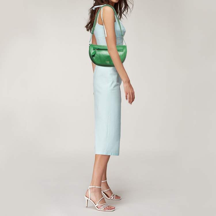 Pre Owned Burberry Two Tone Green Leather Small Olympia Shoulder Bag