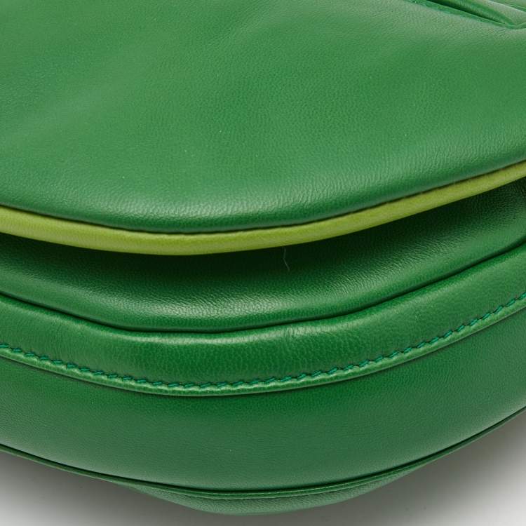 Pre Owned Burberry Two Tone Green Leather Small Olympia Shoulder Bag