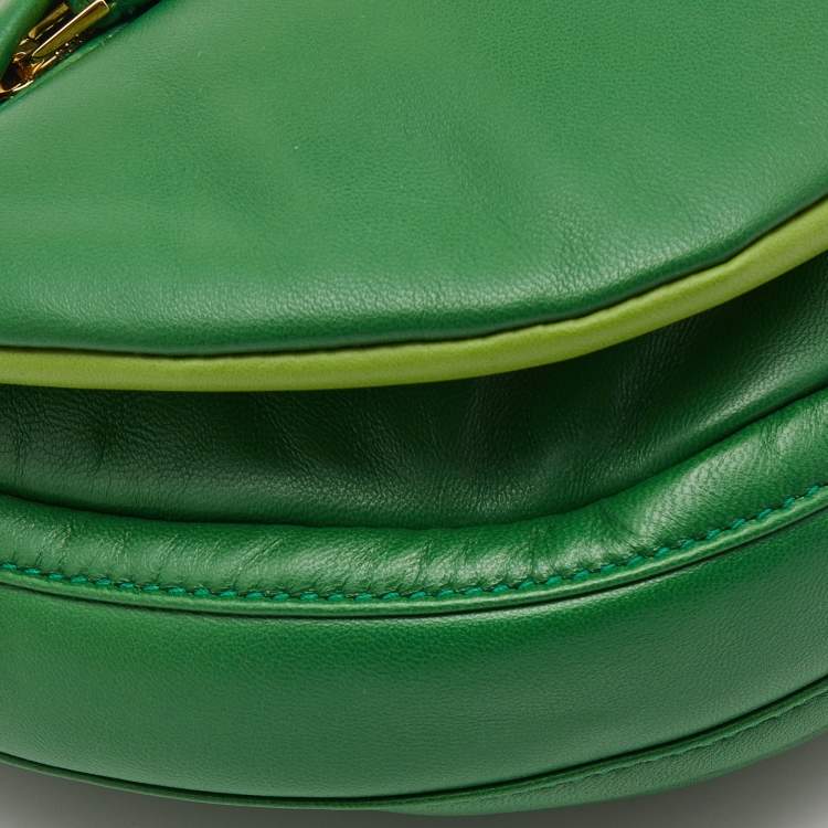 Pre Owned Burberry Two Tone Green Leather Small Olympia Shoulder Bag