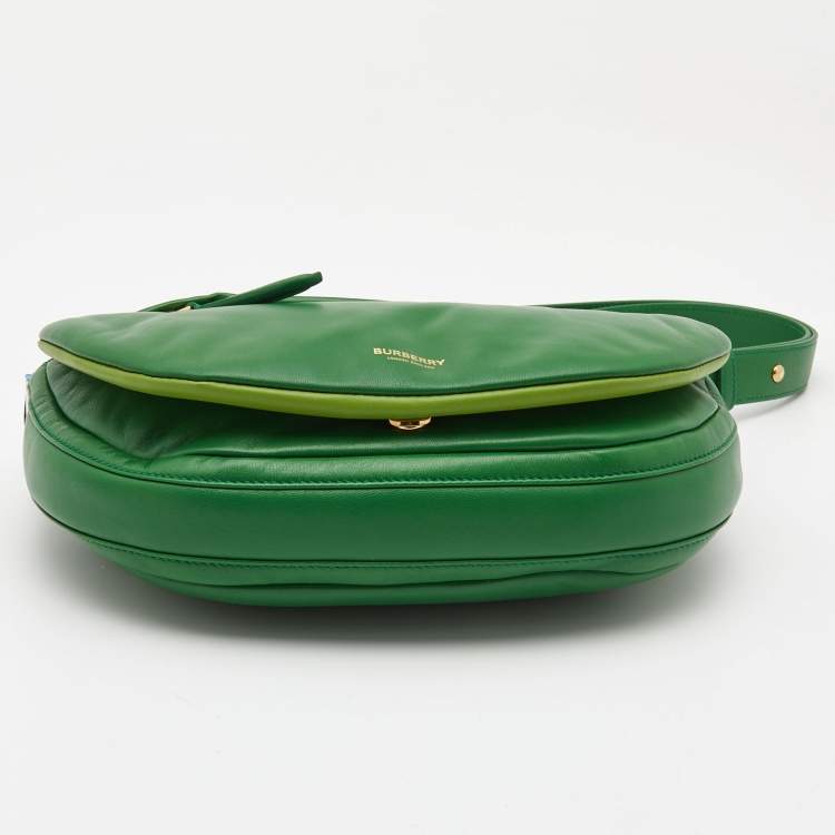 Pre Owned Burberry Two Tone Green Leather Small Olympia Shoulder Bag