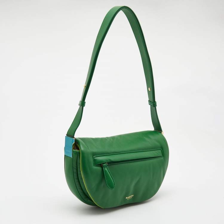 Pre Owned Burberry Two Tone Green Leather Small Olympia Shoulder Bag
