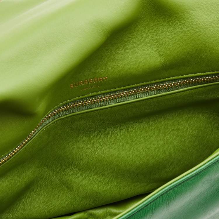 Pre Owned Burberry Two Tone Green Leather Small Olympia Shoulder Bag