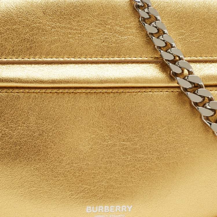 Pre Owned Burberry Gold Leather Mini Olympia Zip Chain Bag