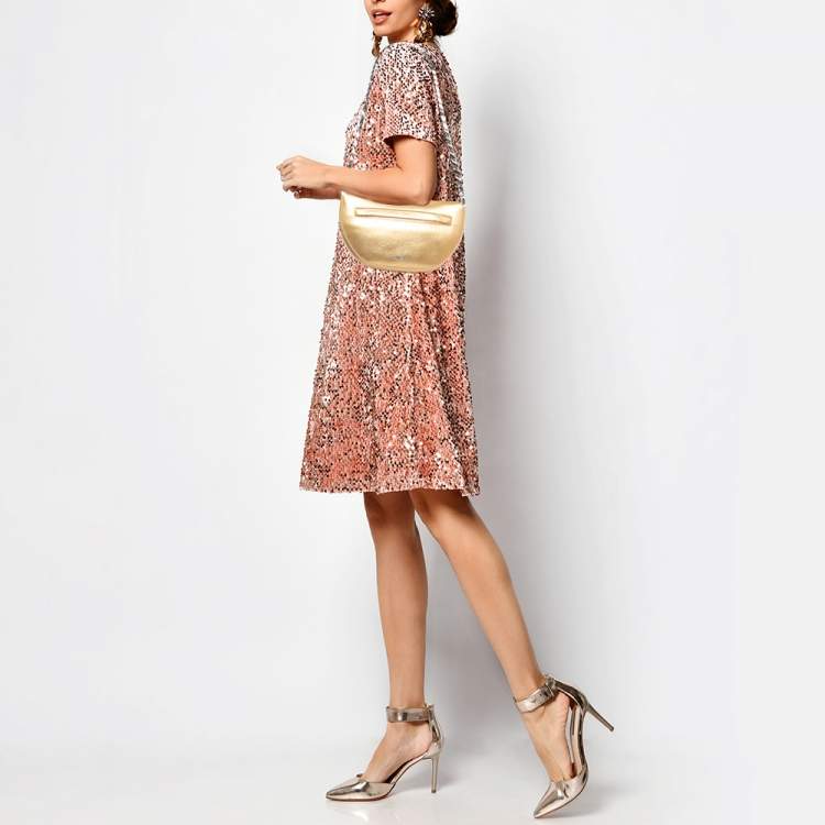 Pre Owned Burberry Gold Leather Mini Olympia Zip Chain Bag