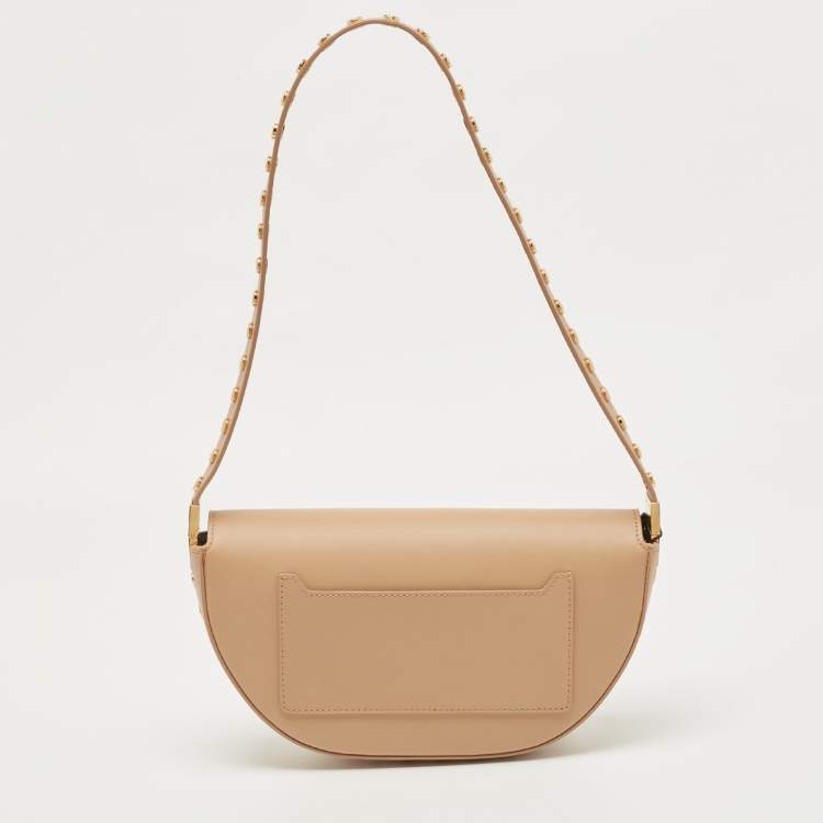 Pre Owned Burberry Beige Leather Small Studded Olympia Shoulder Bag