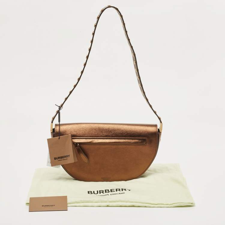 Pre Owned Burberry Bronze Leather Small Studded Olympia Shoulder Bag
