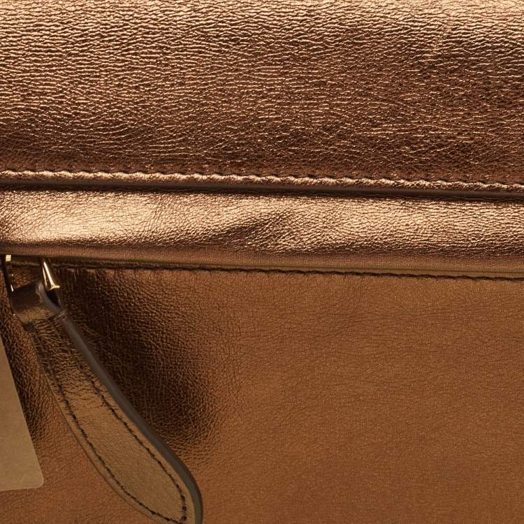 Pre Owned Burberry Bronze Leather Small Studded Olympia Shoulder Bag