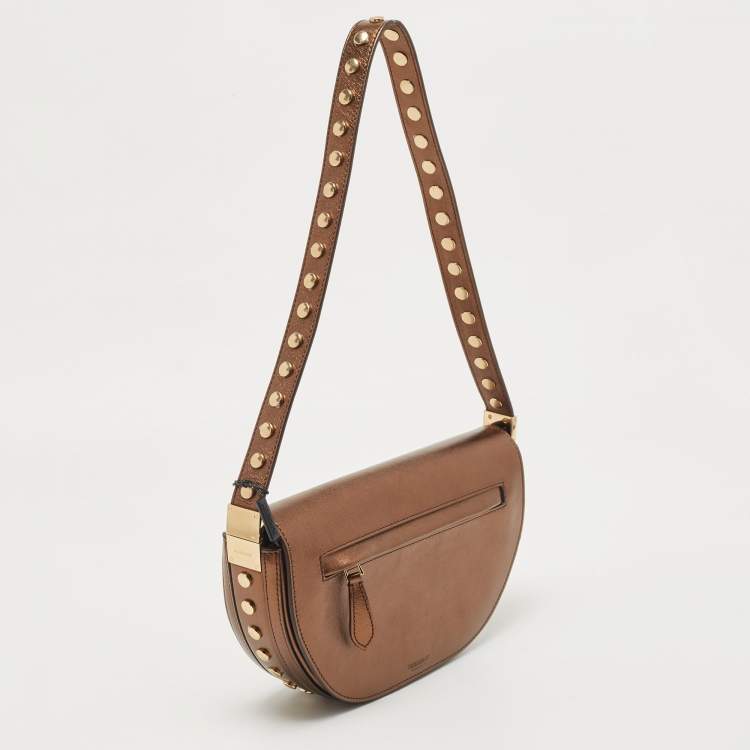 Pre Owned Burberry Bronze Leather Small Studded Olympia Shoulder Bag