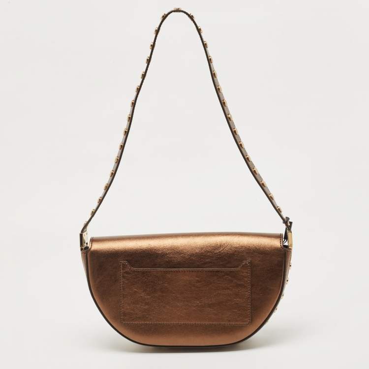 Pre Owned Burberry Bronze Leather Small Studded Olympia Shoulder Bag