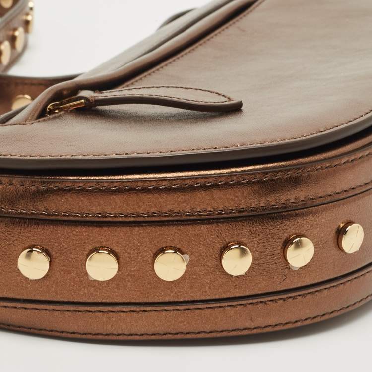 Pre Owned Burberry Bronze Leather Small Studded Olympia Shoulder Bag