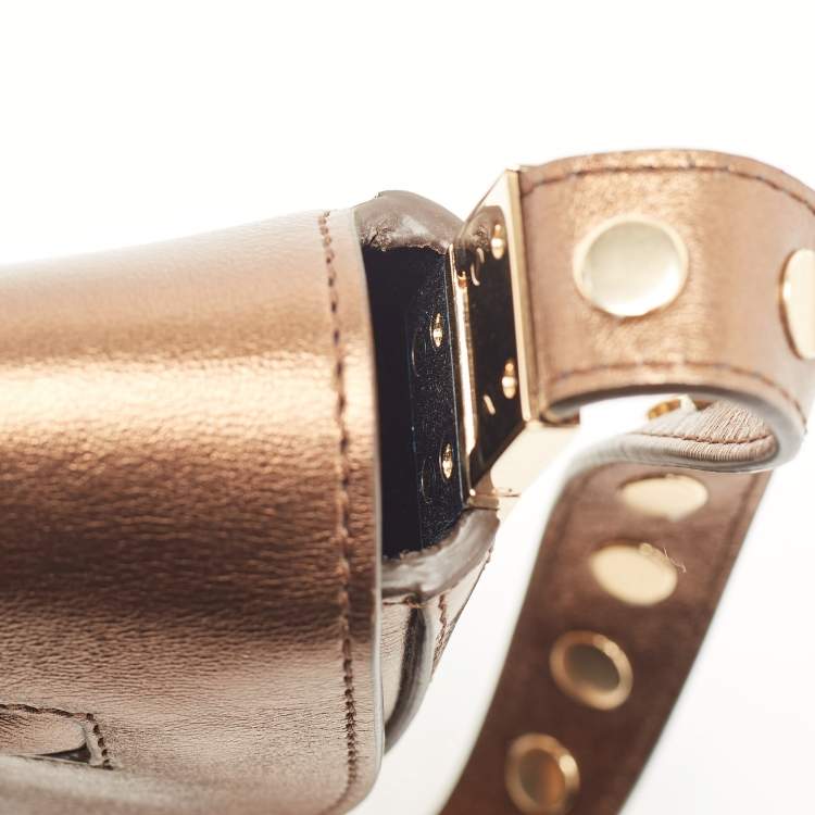 Pre Owned Burberry Bronze Leather Small Studded Olympia Shoulder Bag