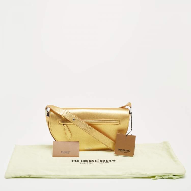 Pre Owned Burberry Gold Leather Small Olympia Shoulder Bag