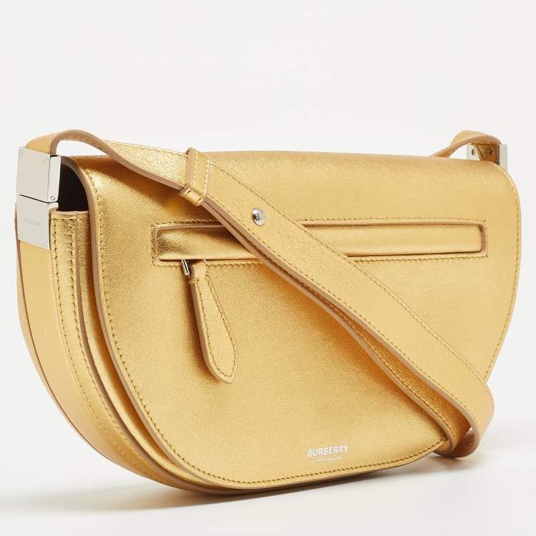 Pre Owned Burberry Gold Leather Small Olympia Shoulder Bag