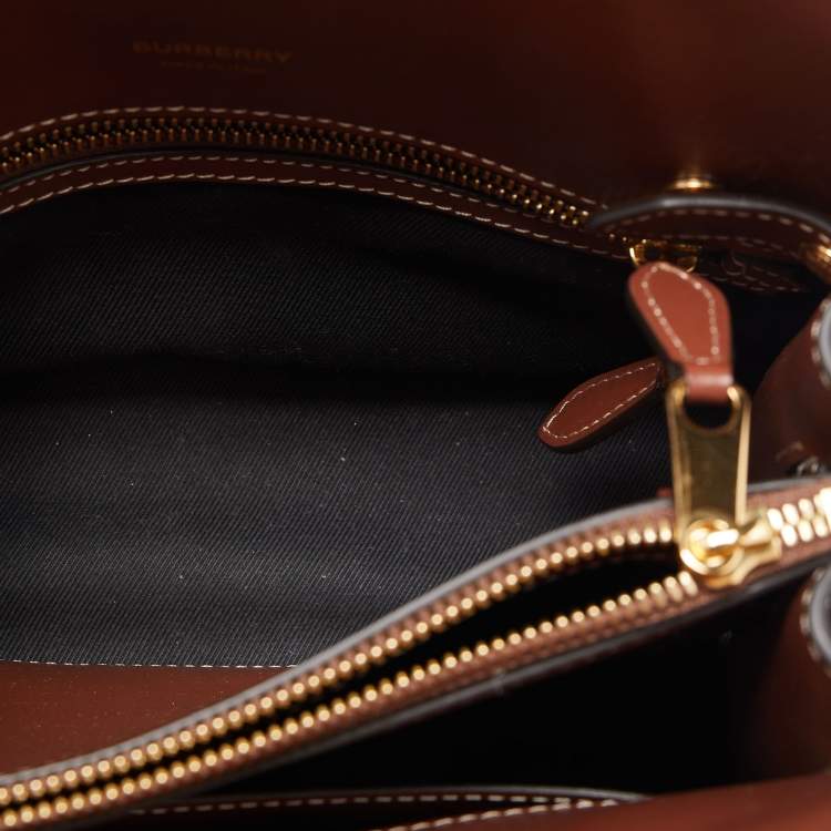 Pre Owned Burberry Brown/Beige Vintage Check Canvas and Leather Mini Title Tote