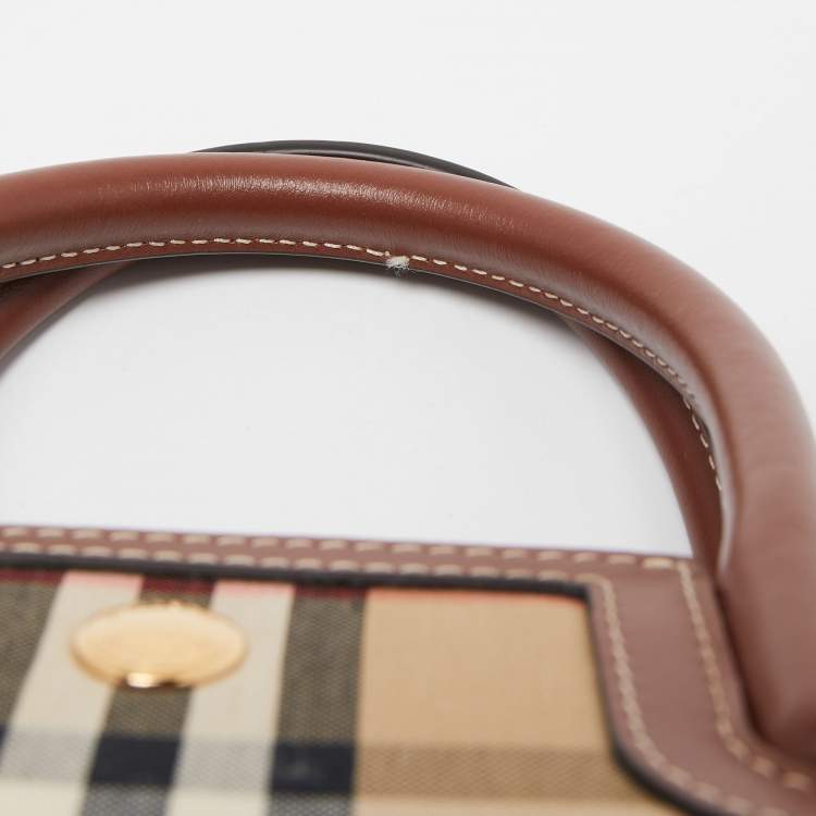 Pre Owned Burberry Brown/Beige Vintage Check Canvas and Leather Mini Title Tote
