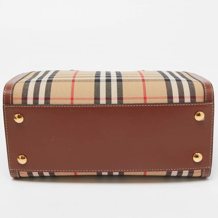 Pre Owned Burberry Brown/Beige Vintage Check Canvas and Leather Mini Title Tote