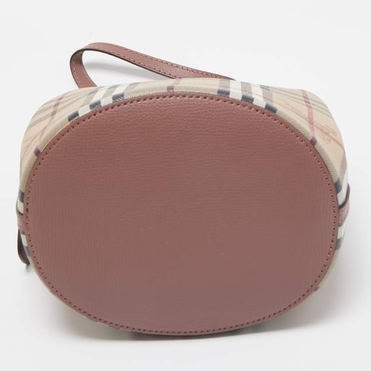 Pre Owned Burberry Beige Haymarket Check Coated Canvas and Leather Lorne Bucket Bag