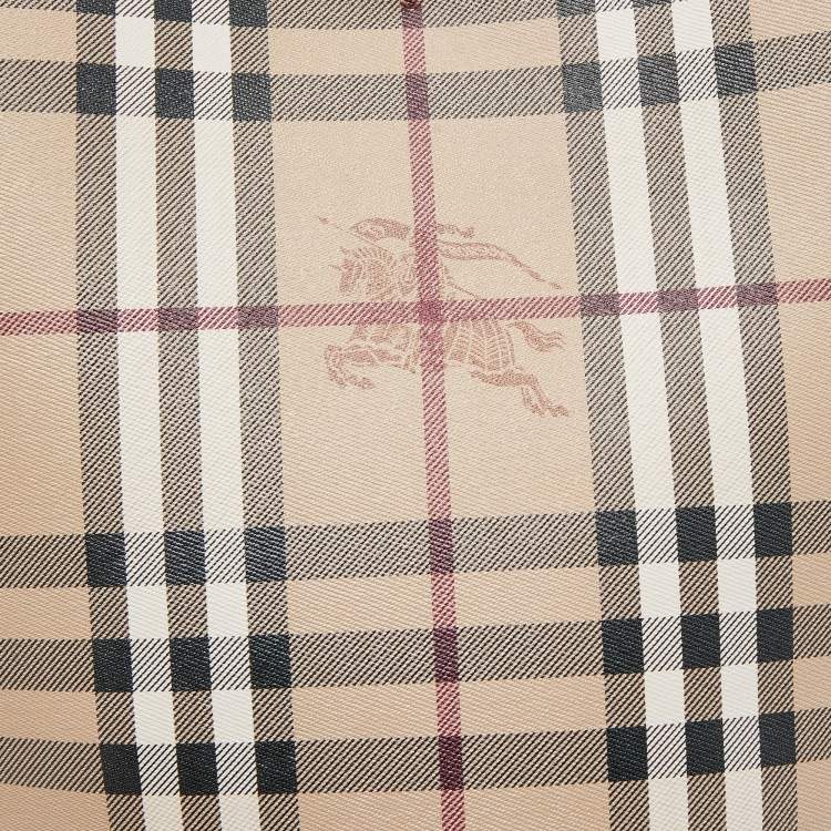 Pre Owned Burberry Beige Haymarket Check Coated Canvas and Leather Lorne Bucket Bag