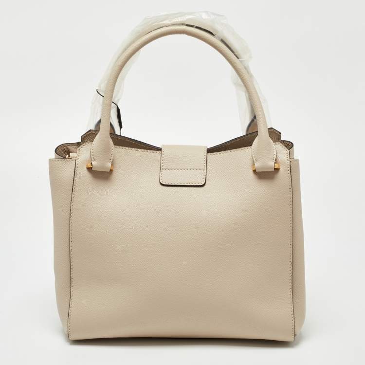 Pre Owned Burberry Beige Leather Medium Buckle Tote