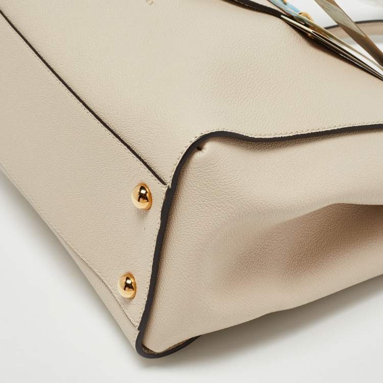 Pre Owned Burberry Beige Leather Medium Buckle Tote