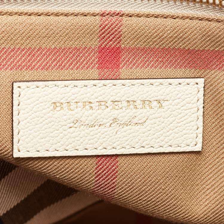 Pre Owned Burberry Beige Leather Medium Buckle Tote