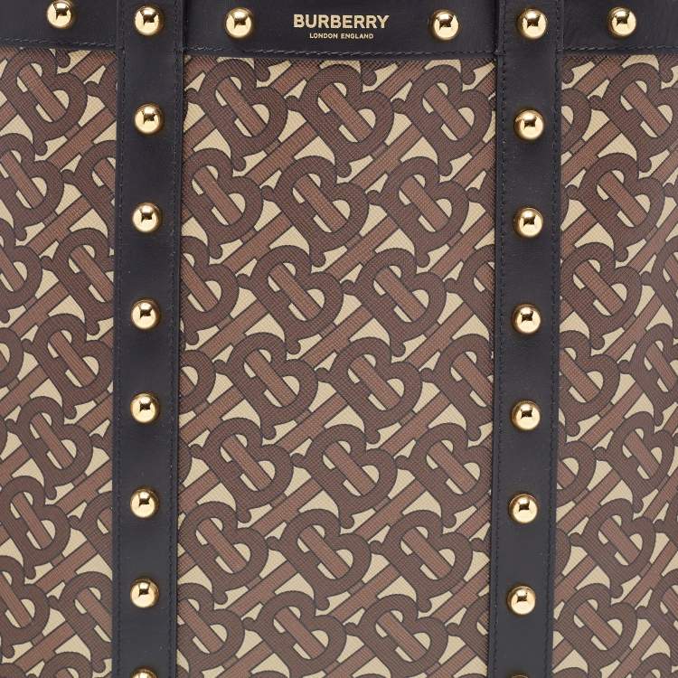 Pre Owned Burberry Brown/Black Monogram Coated Canvas And Leather Studded Book Tote 