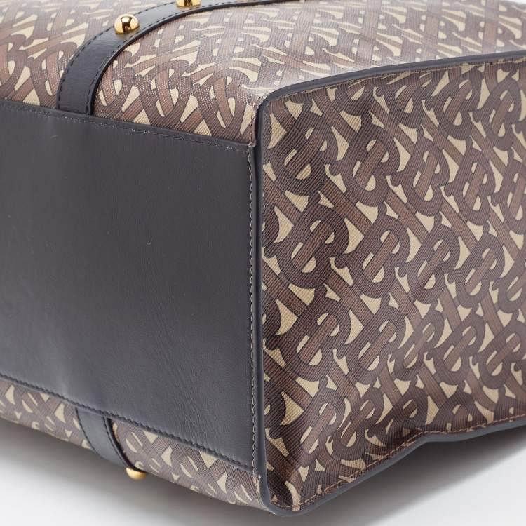 Pre Owned Burberry Brown/Black Monogram Coated Canvas And Leather Studded Book Tote 