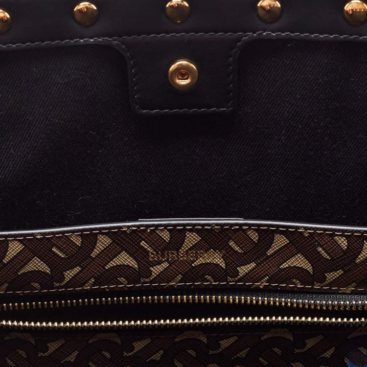 Pre Owned Burberry Brown/Black Monogram Coated Canvas And Leather Studded Book Tote 