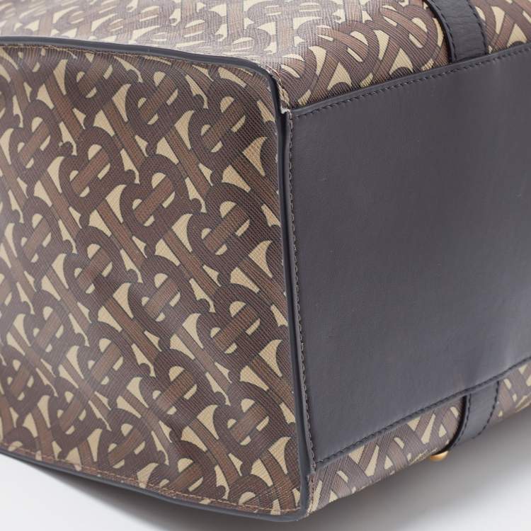 Pre Owned Burberry Brown/Black Monogram Coated Canvas And Leather Studded Book Tote 