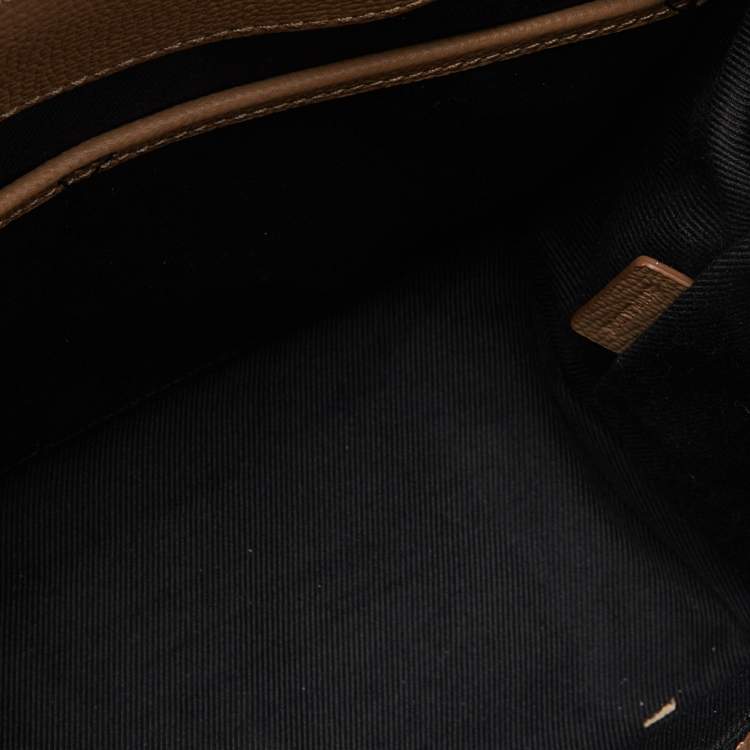 Pre Owned Burberry Beige Leather and House Check Fabric Small Banner Derby Tote