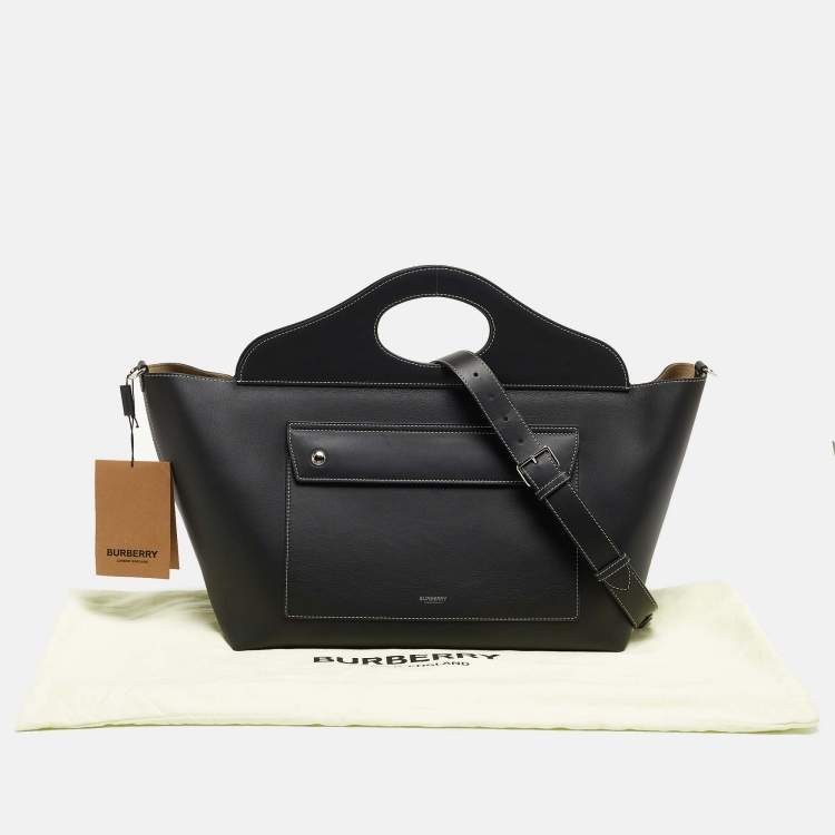 Pre Owned Burberry Black Leather Medium Soft Pocket Tote