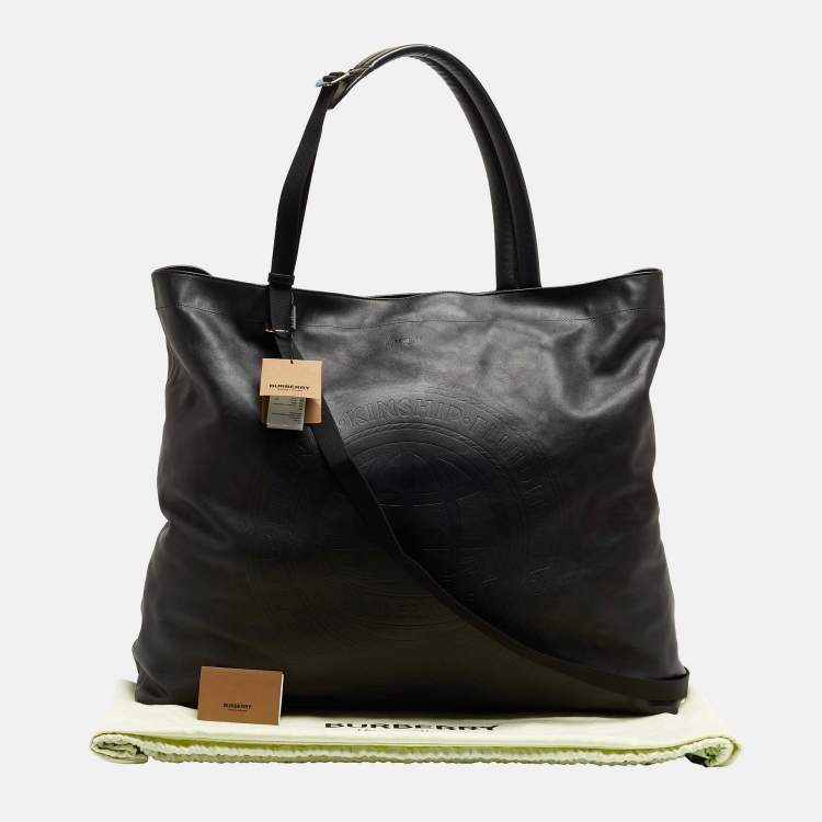 Pre Owned Burberry Black Embossed Leather New Flat Bag