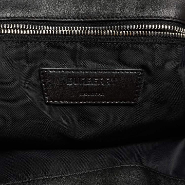Pre Owned Burberry Black Embossed Leather New Flat Bag