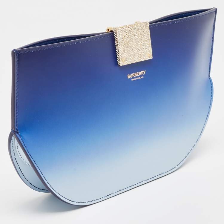 Pre Owned Burberry Ombre Blue Leather Olympia Crystals Clutch