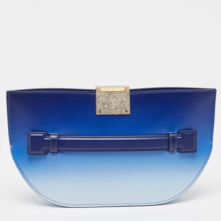 Pre Owned Burberry Ombre Blue Leather Olympia Crystals Clutch